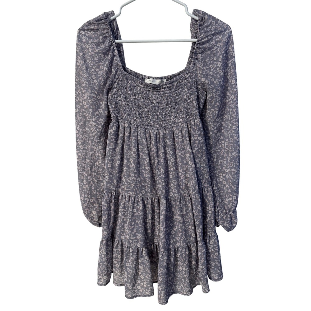 Altard State Floral Mini Dress Womens S Blue Smocked Tier